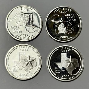 2004 S 90% Silver Proof State Quarter Lot, 2X Texas & 2X Michigan - Picture 1 of 2