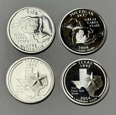 2004 S 90% Silver Proof State Quarter Lot, 2X Texas & 2X Michigan - Image 1 of 2