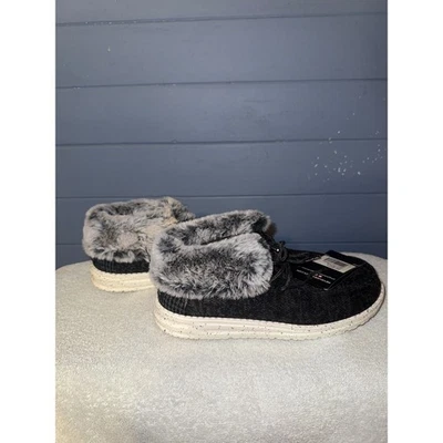 Botas para mujer Hey Dude Britt negras tejidas forradas de piel sintética zapatos talla 7 Foto 1 de 4