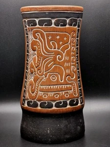 Vintage Hand-crafted Popol-Vuh Scene Mayan Inspired Vase Glazed Int Mexico Made - Picture 1 of 6