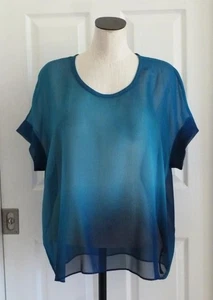 Eileen Fisher 100% Silk Georgette Ombre Blues Sheer Oversize Boxy Top S M L $298 - Picture 1 of 11