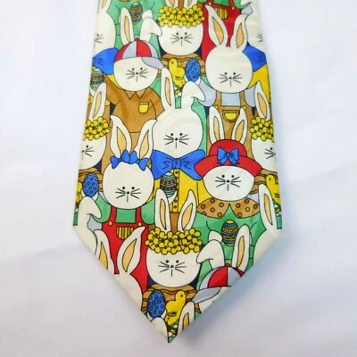 Easter Rabbits Necktie Steve Harris 59" long x 4" long Vintage Novelty Tie  - Image 1 of 4