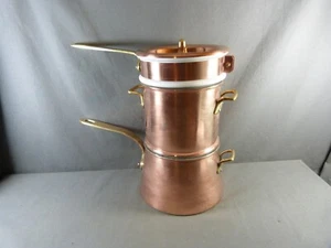 RAR Vintage französischer MAUVIEL Villedieu Kupfer Bain Marie dreistufiger Dampfgarer - Bild 1 von 16