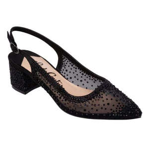 Lady Couture Demi schwarz Strass Mesh Slingback Block mit 2,5 Zoll Absatz - Bild 1 von 40