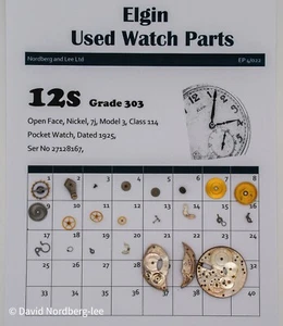 Elgin 12 / 12s gebrauchte Uhrenteile, Grade 303 Model 3 Class 114 Ser No 27128167 - Bild 1 von 1