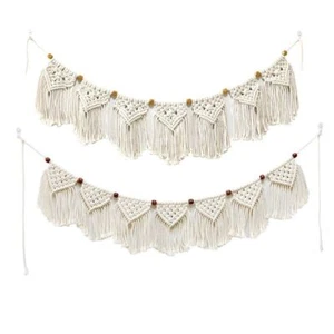 Macrame Wall Hanging Fringe Garland Banner Hand Woven Tapestry Boho Art Decor - Picture 1 of 25
