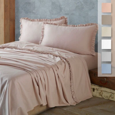 Completo lenzuola c/rouches Ginevra Maestri Cotonieri in Raso Matrimoniale Y768 - Immagine 1 di 4