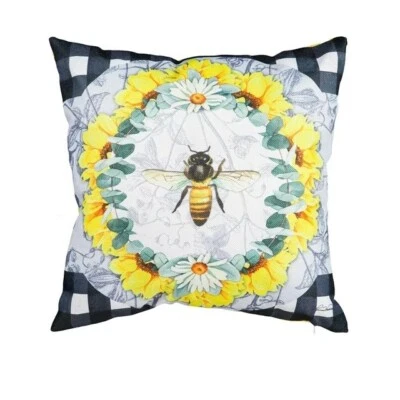 Honey Bee And Flowers Interchangeable Pillow Cover 18 x 18 - Image 1 of 3