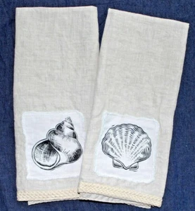 Set of 2 POTTERY BARN NEASA COASTAL GUEST TOWELS CROCHET TRIM - Last Set - Picture 1 of 5