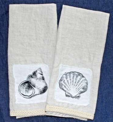 Set of 2 POTTERY BARN NEASA COASTAL GUEST TOWELS CROCHET TRIM - Last Set - Image 1 of 4