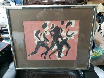 Arthur Secunda Original "Running Figures" Titled 1968 Mixed media sweden - Image 1 of 4
