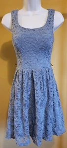 NWT $79 City Studio Women's Pale Blue Floral Lace Flare Dress Size: 3 - Picture 1 of 2