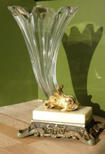 Rare Antique French Baccarat Crystal Cornet Vase with Marble and Gilt Bronze 19C - Picture 1 of 9