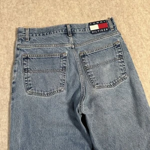 Vintage Tommy Hilfiger Jeans Men 32x29 Relaxed Fit Straight Leg Y2K Flag Patch - Picture 1 of 12