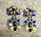 Stunning Sgnd L Bahe Navajo Sterling Multi Stone Dangle Earrings 2-1/2 Inches