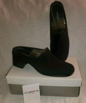 Liz Claiborne Black Flex Heels New Womens 10M Mule Classic Block Heel Boxed  - Image 1 of 4