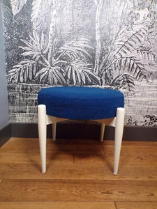 TABOURET SCANDINAVE VINTAGE BLEU FONCé-BOIS BLANC-DESIGN 70-DLG HUGO FRANDSEN - Imagen 1 de 5