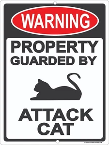 Letrero de advertencia de gato de ataque propiedad custodiada por gatos letreros de metal para amantes de los gatos - Imagen 1 de 5
