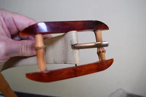 Vintage Bakelit Gürtelschnalle braun Bambus Akzent Art Deco + Gürtel defekt - Bild 1 von 18