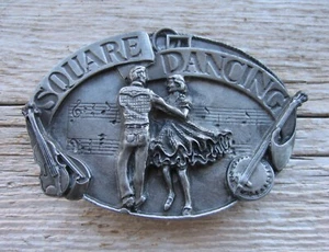 Vintage Commemorative Pewter Square Dancing Belt Buckle by Siskiyou 1985 - Picture 1 of 5