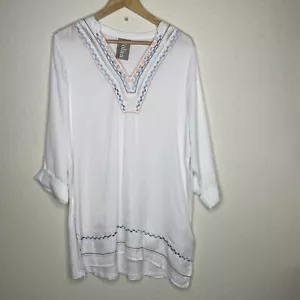 Dolan Left Coast Collection fließende Long Tunika Top weiß bestickt Gr. L Boho - Bild 1 von 10