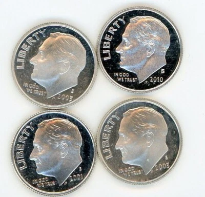 2001 S, 2003 S, 2003 S, 2010 S Proof Silver Roosevelt Dimes (4 Dimes) - Image 1 of 2