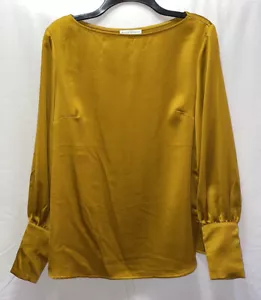 Womens Silky Maison d'Amelie Paris Blouse - Size Medium Color Gold Long Sleeves - Picture 1 of 10