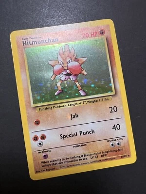 1999 Pokemon Hitmonchan Base Set HOLO BLEED Misprint ERROR Card 7/102 Rare WotC - Image 1 of 4