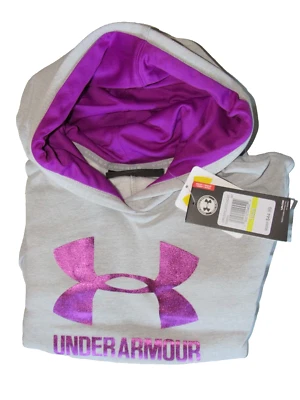 Under Armour COLDGEAR Gray Pink UA Big Logo Pullover Hoodie Youth Girls size YMD - Image 1 of 4