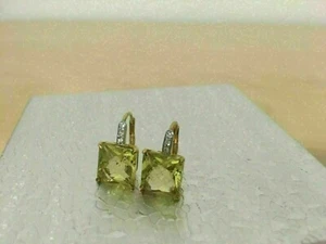4.20CT Princess Cut Green Peridot Drop Dangle Earrings 14K Yellow Gold Plated - Picture 1 of 5