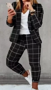 Juego de Pantalones Blazer y Cordón Chicme Negro y Delgado Gris/Blanco a Cuadros Talla XL - Imagen 1 de 24