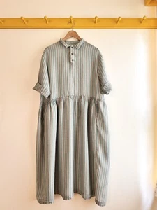 ICHI ANTIQUITES Japan flax bold stripe linen shirt dress sundress maxi euc OS - Imagen 1 de 7