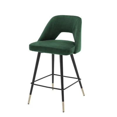 Eichholtz Avorio Barstool Roche Green Velvet / Black Brass Iron Legs 75cm - Image 1 of 4