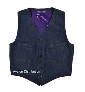Women's Ralph Lauren Purple Label Denim Buckle Back Vest New $990 - Picture 1 of 3