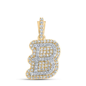 10kt Yellow Gold Mens Round Diamond B Initial Letter Charm Pendant 1/4 Cttw