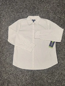 CHAPS Blouse Top Women Extra Large Button-Up White Black Polka Dot Stretch NWT - Picture 1 of 14