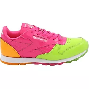Reebok Junior Classic Leather Dessert Pack Shoe BS7244 Green/Pink/Orange 5.5M - Picture 1 of 4