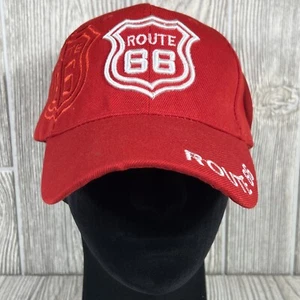 Gorra ajustable de béisbol roja con visera curva bordada Route 66 - Imagen 1 de 6