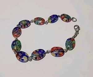 Vintage Milefiori Glass Beaded Bracelet 8" - Picture 1 of 5