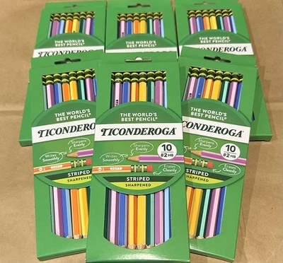 Paquete de 10 lápices de madera a rayas Ticonderoga #2 - ¡Gran lote de 6 paquetes! ¡ENVÍO GRATUITO! Foto 1 de 4