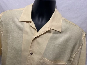 Jos A Bank Shirt Men Medium Yellow Hawaiian Camp Button-Up 100% Polyester B2 - Picture 1 of 4