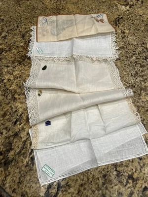 6 Vintage/New Pure Irish Linen Cream White Handkerchiefs - Image 1 of 4