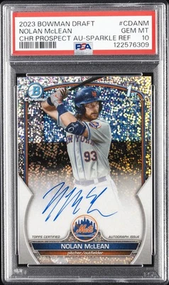 2023 BOWMAN DRAFT CHROME PRSPCT AUTO SPARKLE REFRACTOR NOLAN MCLEAN 16/71 PSA 10 - Image 1 of 2