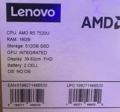 NEW Lenovo V15 G4 AMN 15.6” FHD Notebook Ryzen 5 7520U 16GB 512GB Win11 Pro - Image 1 of 4