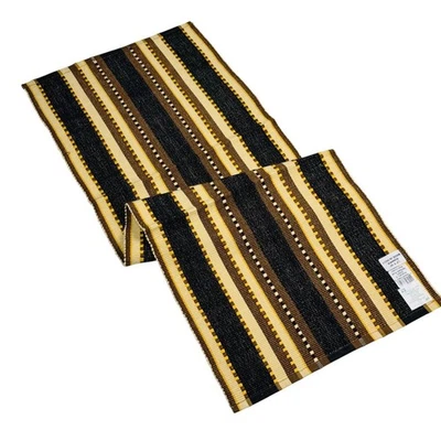 Park Designs Canyon 36in Table Runner Brown Gold Yellow Striped Cotton Ribbed - Image 1 of 2