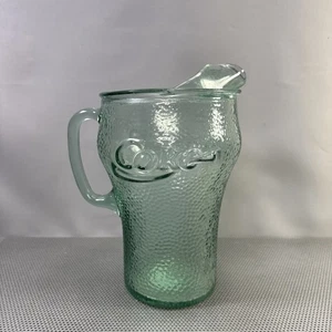 Vintage Coca-Cola Coke Pebbled Green Glass Pitcher 64oz Big Lip Collector Heavy - Picture 1 of 12