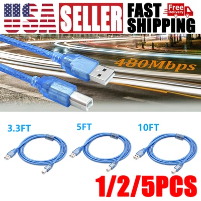 USB 2.0 A to B Printer Cable For Dell HP Brother Canon Epson Scanner 1/2/5PCS - Image 1 of 4