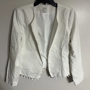 Blazer donna J CREW misto lino Cambell Pom-Pom giacca bianca taglia media - Foto 1 di 9