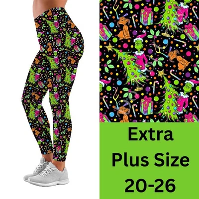 Grinch Christmas Tree Holiday Women's Leggings TC2 Extra Plus Size 20-26 - Image 1 of 2