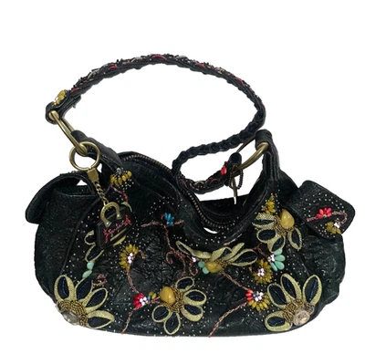 Mary Frances 女式复古装饰皮革单肩包黑色小饰品波西米亚 — 第 1/4 张图片